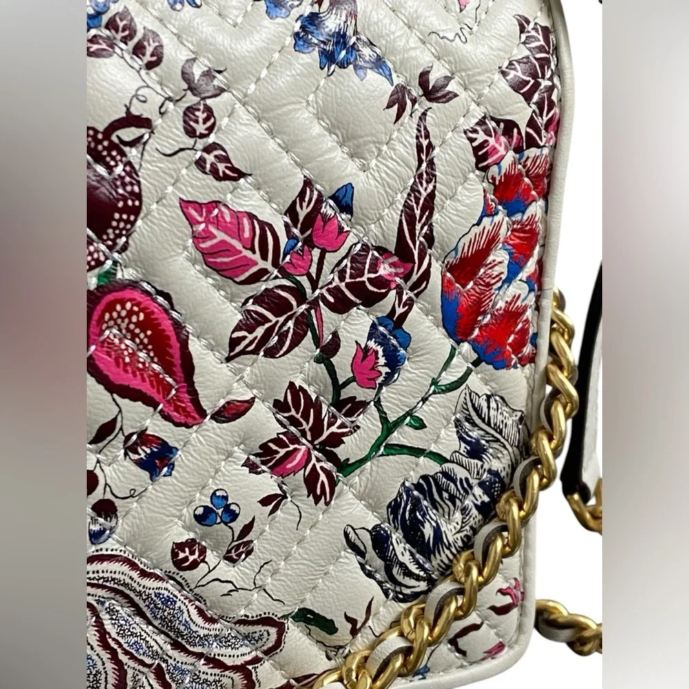 Tory Burch Like New Fleming Quilted Floral Crossbody Clutch Multi Happy …